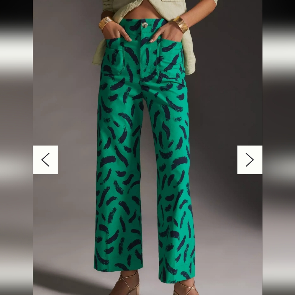 Anthropologie Maeve Colette Crop Pants 27 Green Brushstroke Nwot